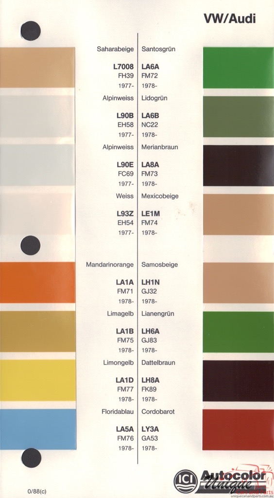 1977 - 1980 Volkswagen Paint Charts Autocolor